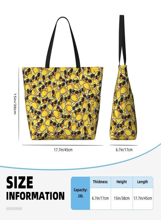 REVENEVER Beach Tote Bag for Women Foldable Waterproof and Sandproof Tote Bag with Zipper Cartoon Duck Print Beach Bag Large Travel Bag - Image 3